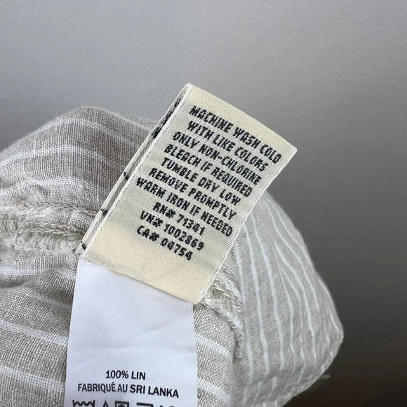 L.L. Bean Pull On Linen Pants Size 16 Petite Beige Stripes Minimal Lagenlook - Picture 10 of 10